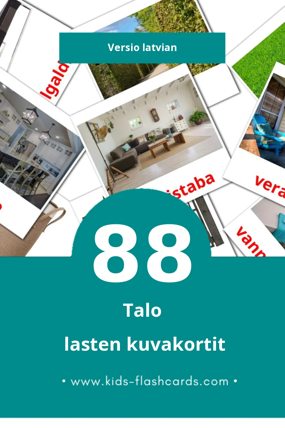 Maja lasten kuvakortit pikkulapsille (88 korttia Latvianksi)