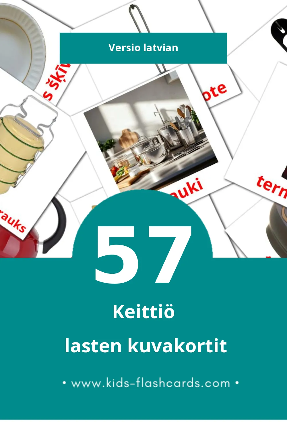 Virtuve lasten kuvakortit pikkulapsille (57 korttia Latvianksi)