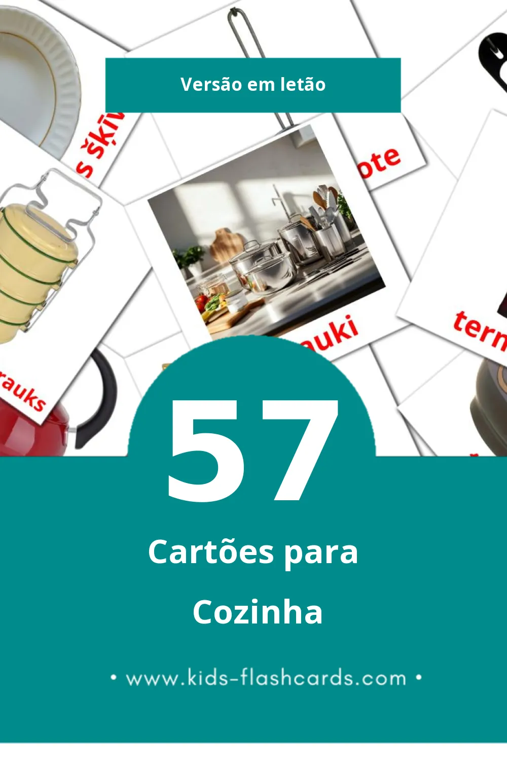 Flashcards de Virtuve Visuais para Toddlers (57 cartões em Letão)