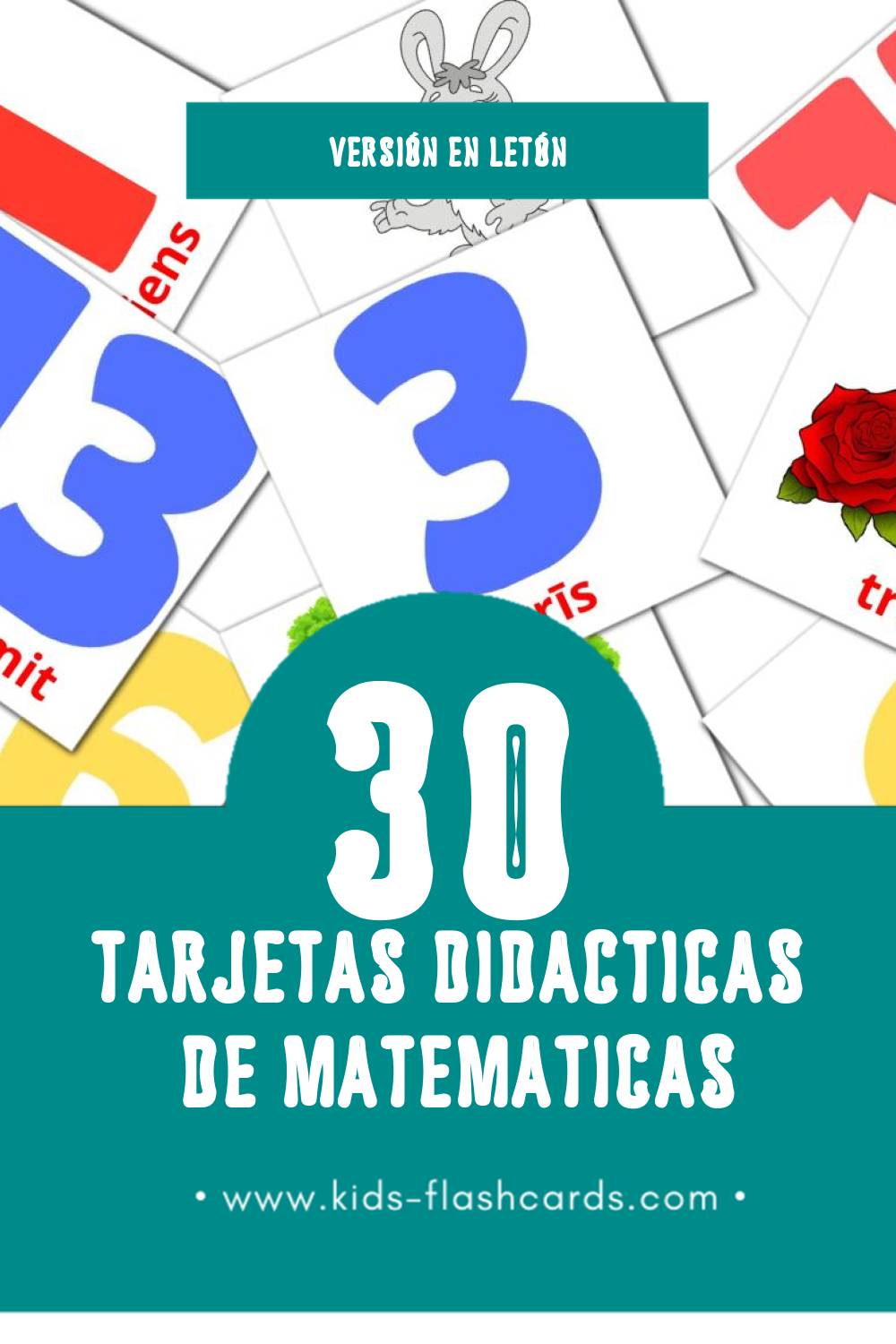 Tarjetas visuales de Matemātika para niños pequeños (30 tarjetas en Letón)
