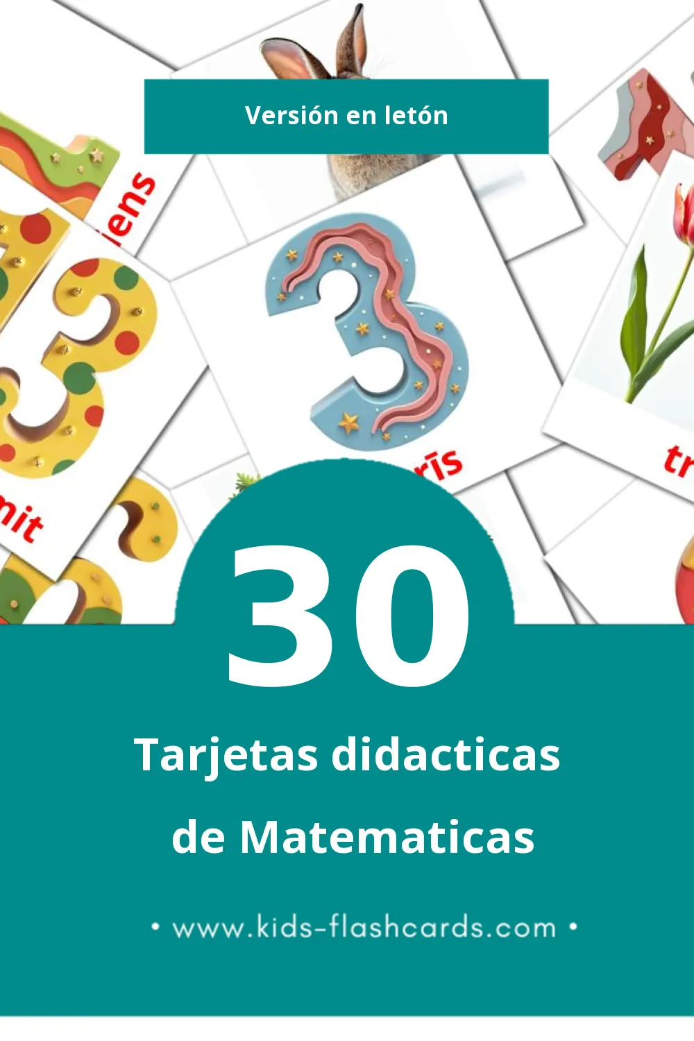 Tarjetas visuales de Matemātika para niños pequeños (30 tarjetas en Letón)