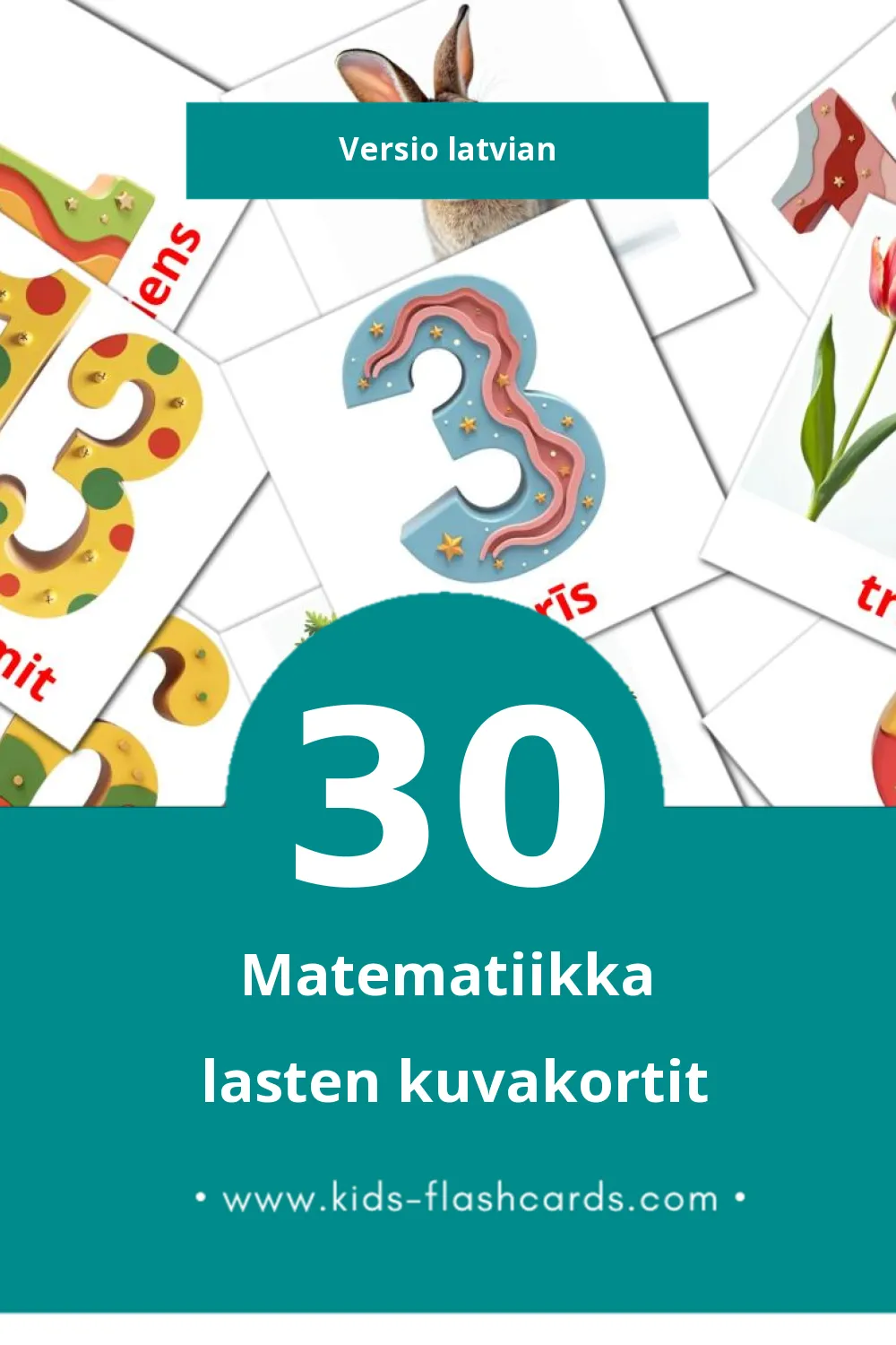 Matemātika lasten kuvakortit pikkulapsille (30 korttia Latvianksi)