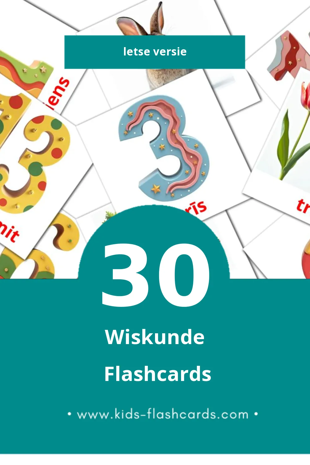 Visuele Matemātika Flashcards voor Kleuters (30 kaarten in het Lets)