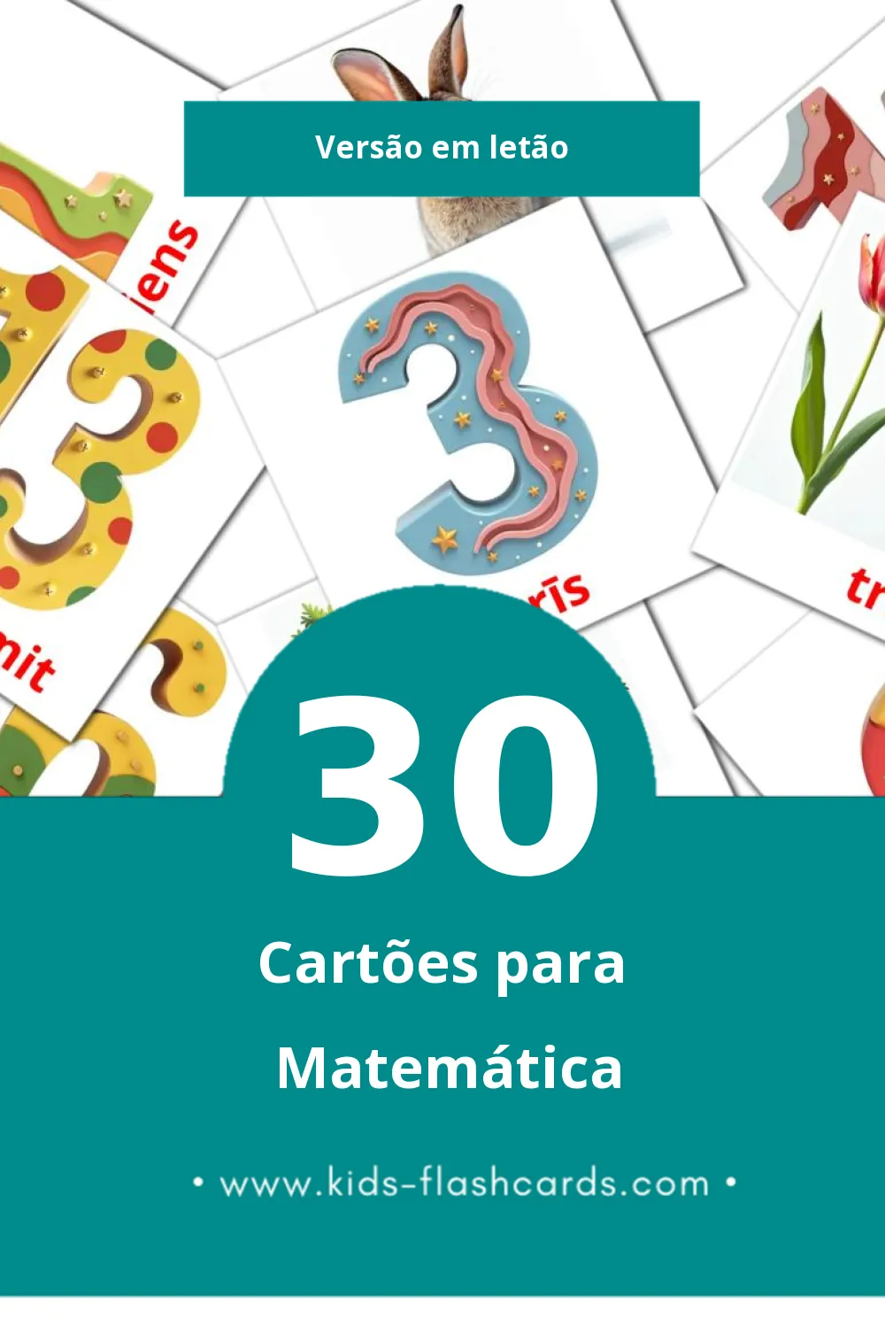 Flashcards de Matemātika Visuais para Toddlers (30 cartões em Letão)