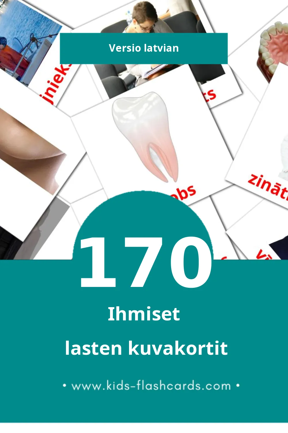 Cilvēks lasten kuvakortit pikkulapsille (170 korttia Latvianksi)