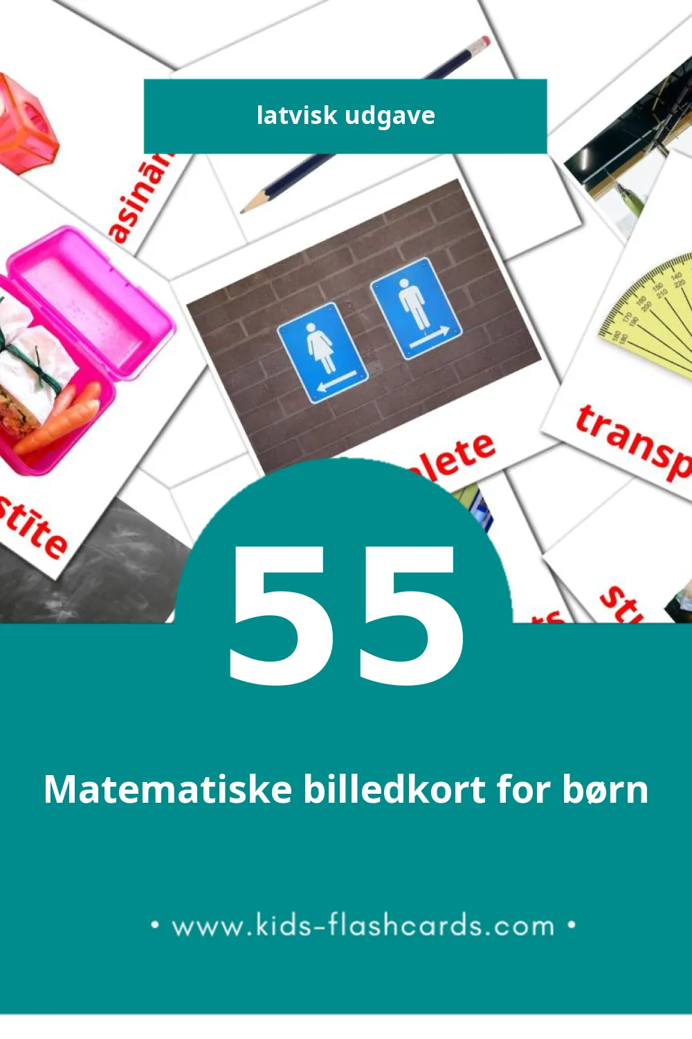 Visuelle billedkort for børn om Skola til småbørn (55 kort på Latvisk)