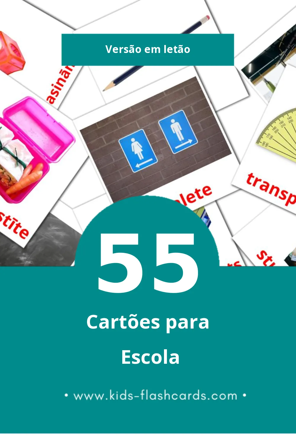 Flashcards de Skola Visuais para Toddlers (55 cartões em Letão)