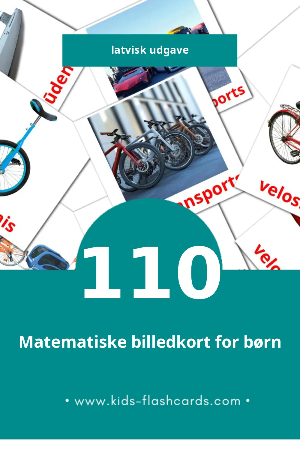 Visuelle billedkort for børn om Transports til småbørn (110 kort på Latvisk)