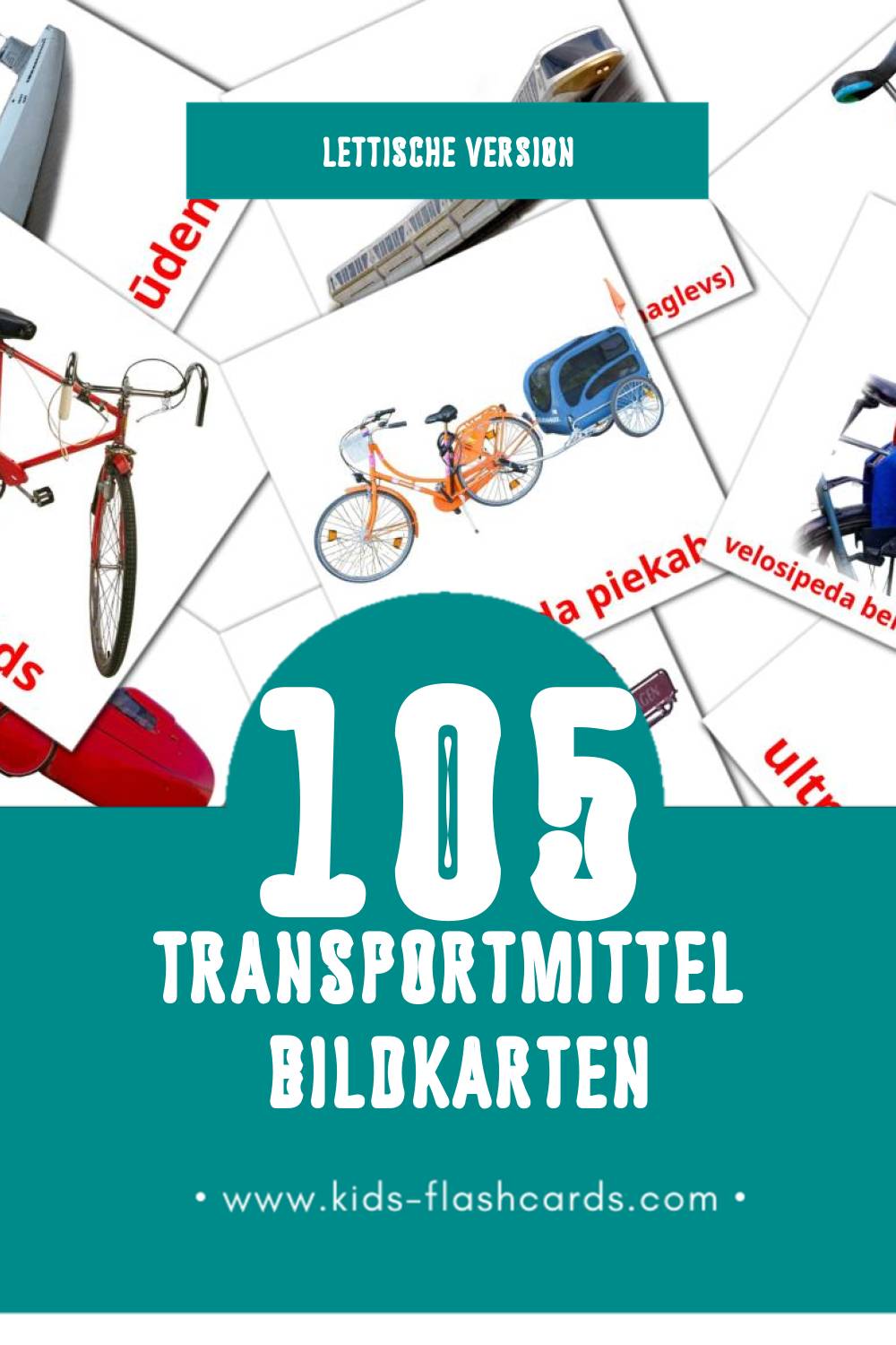 Visual Transports Flashcards für Kleinkinder (105 Karten in Lettisch)
