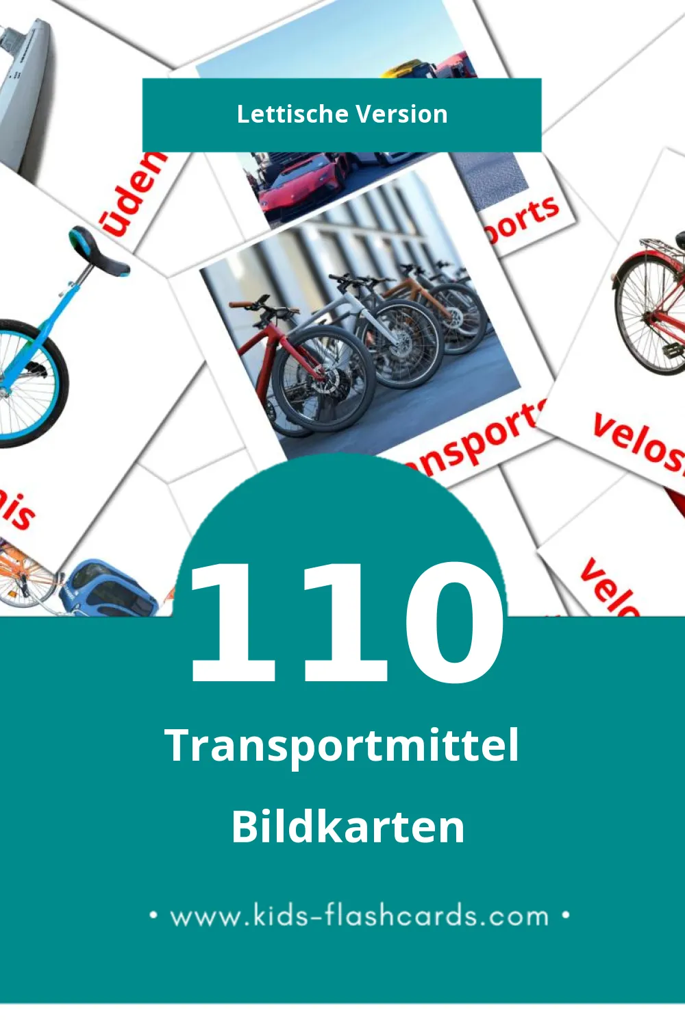 Visual Transports Flashcards für Kleinkinder (110 Karten in Lettisch)