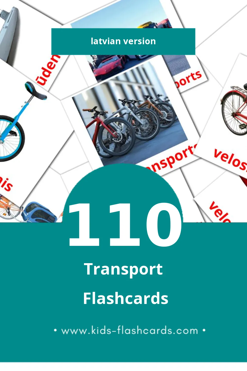 Visual Transports Flashcards for Toddlers (110 cards in Latvian)