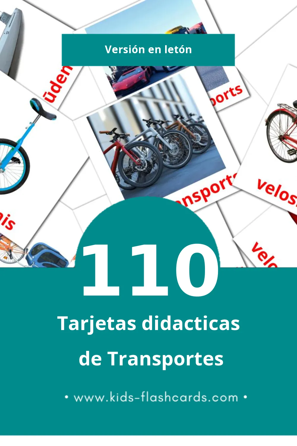 Tarjetas visuales de Transports para niños pequeños (110 tarjetas en Letón)