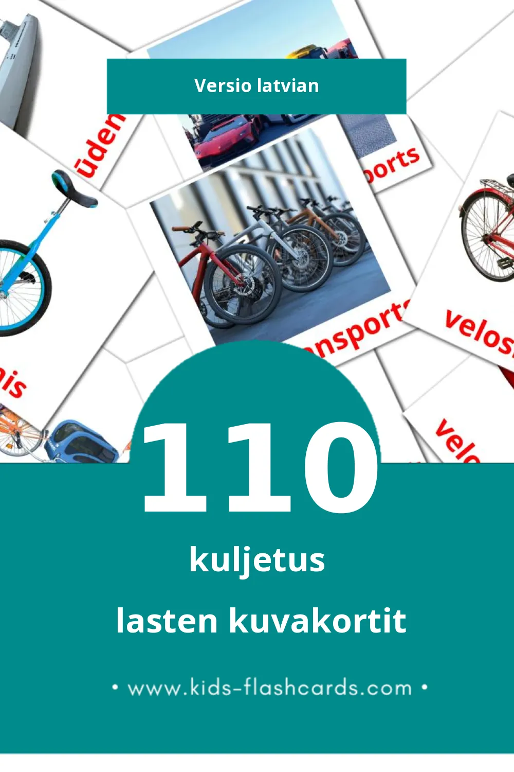 Transports lasten kuvakortit pikkulapsille (110 korttia Latvianksi)