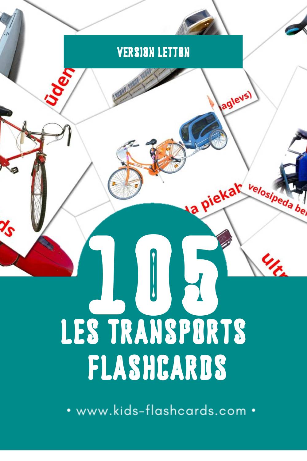 Flashcards Visual Transports pour les tout-petits (105 cartes en Letton)