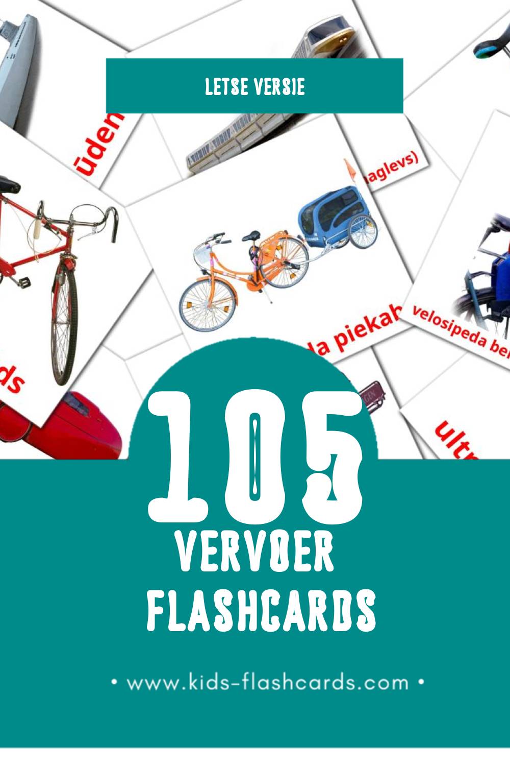 Visuele Transports Flashcards voor Kleuters (89 kaarten in het Lets)