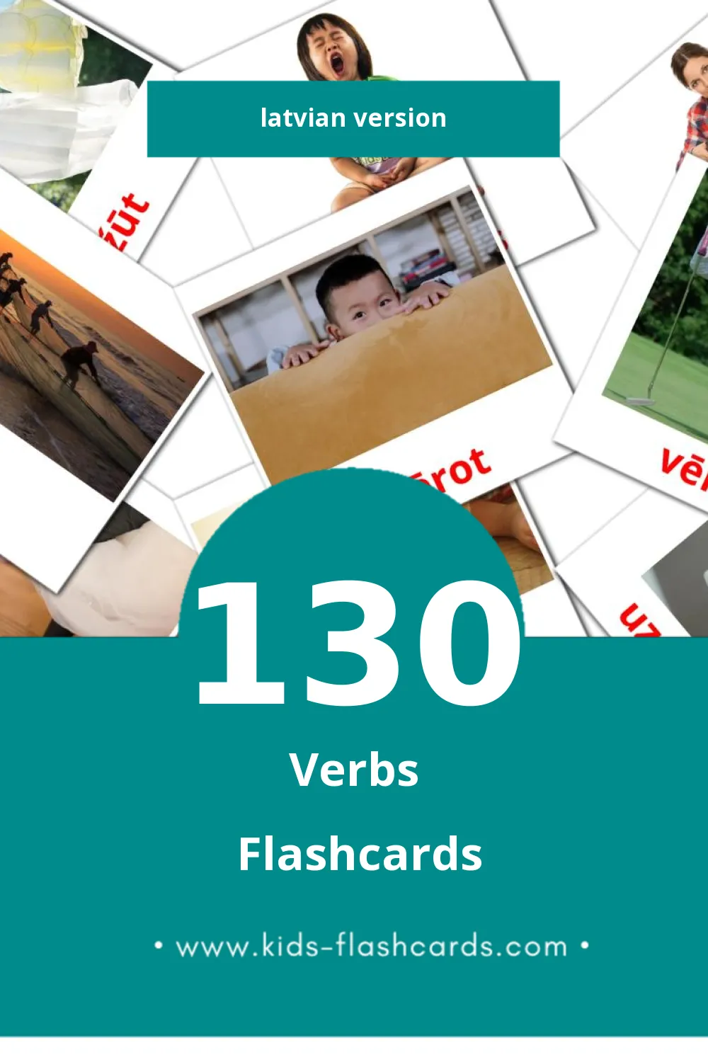 Visual Darbības vārdi Flashcards for Toddlers (130 cards in Latvian)