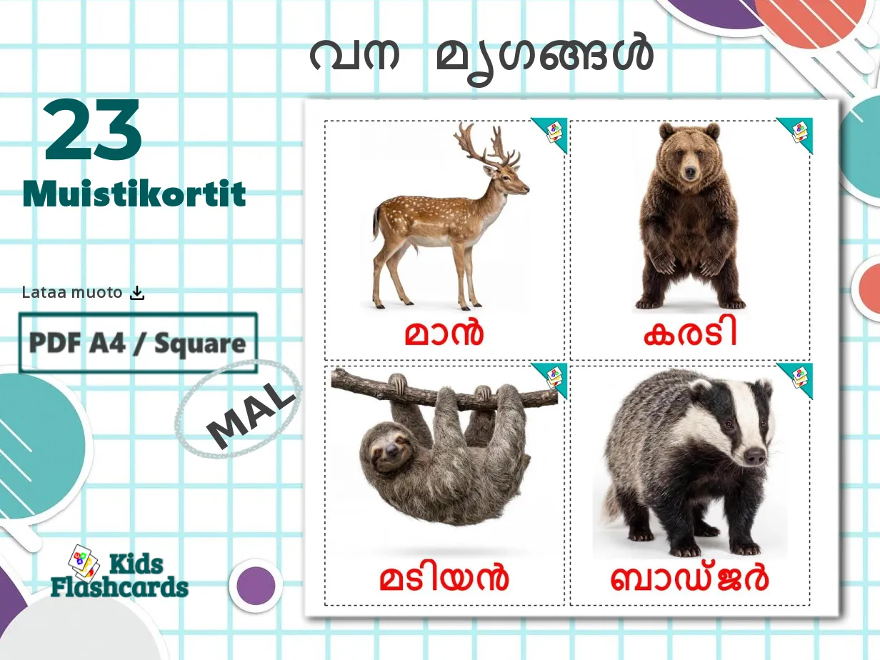 ILMAINEN Mets n El imet Lasten Kuvakortta PDF muodossa Malayalamksi