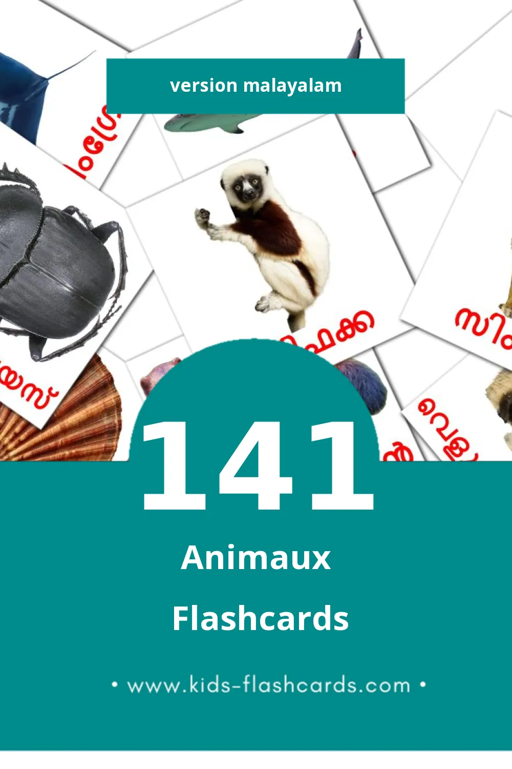 Flashcards Visual മൃഗങ്ങൾ pour les tout-petits (141 cartes en Malayalam)