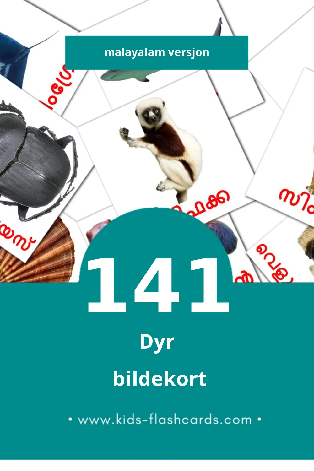 Visuelle മൃഗങ്ങൾ bildekort for småbarn (141 kort på Malayalam)