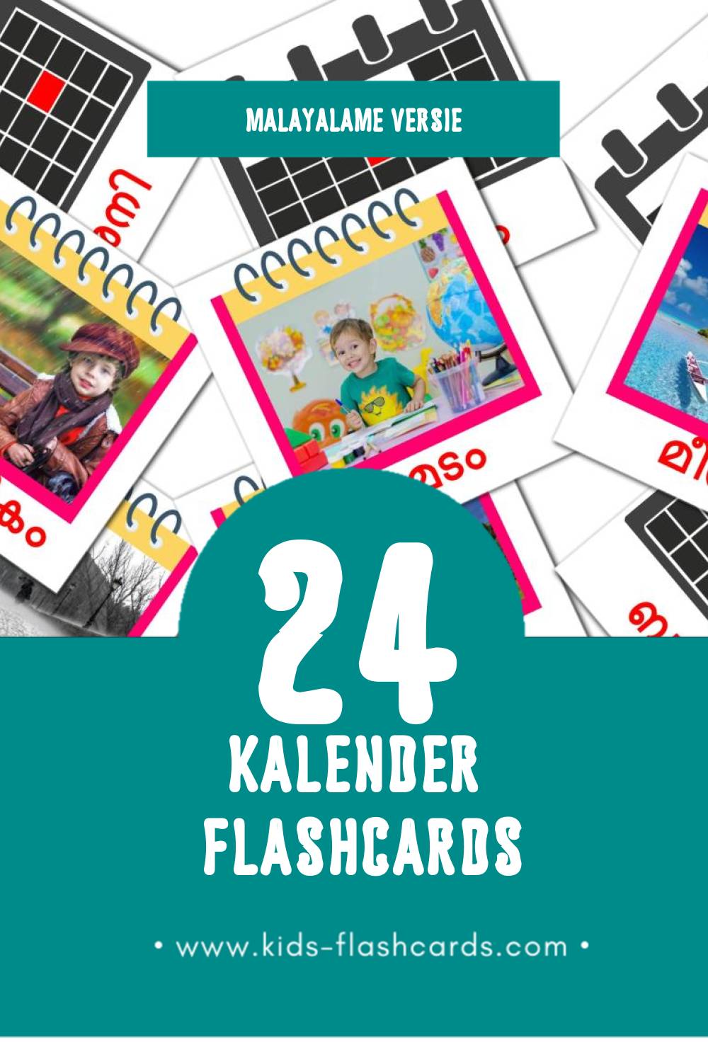 Visuele കലണ്ടർ Flashcards voor Kleuters (24 kaarten in het Malayalam)