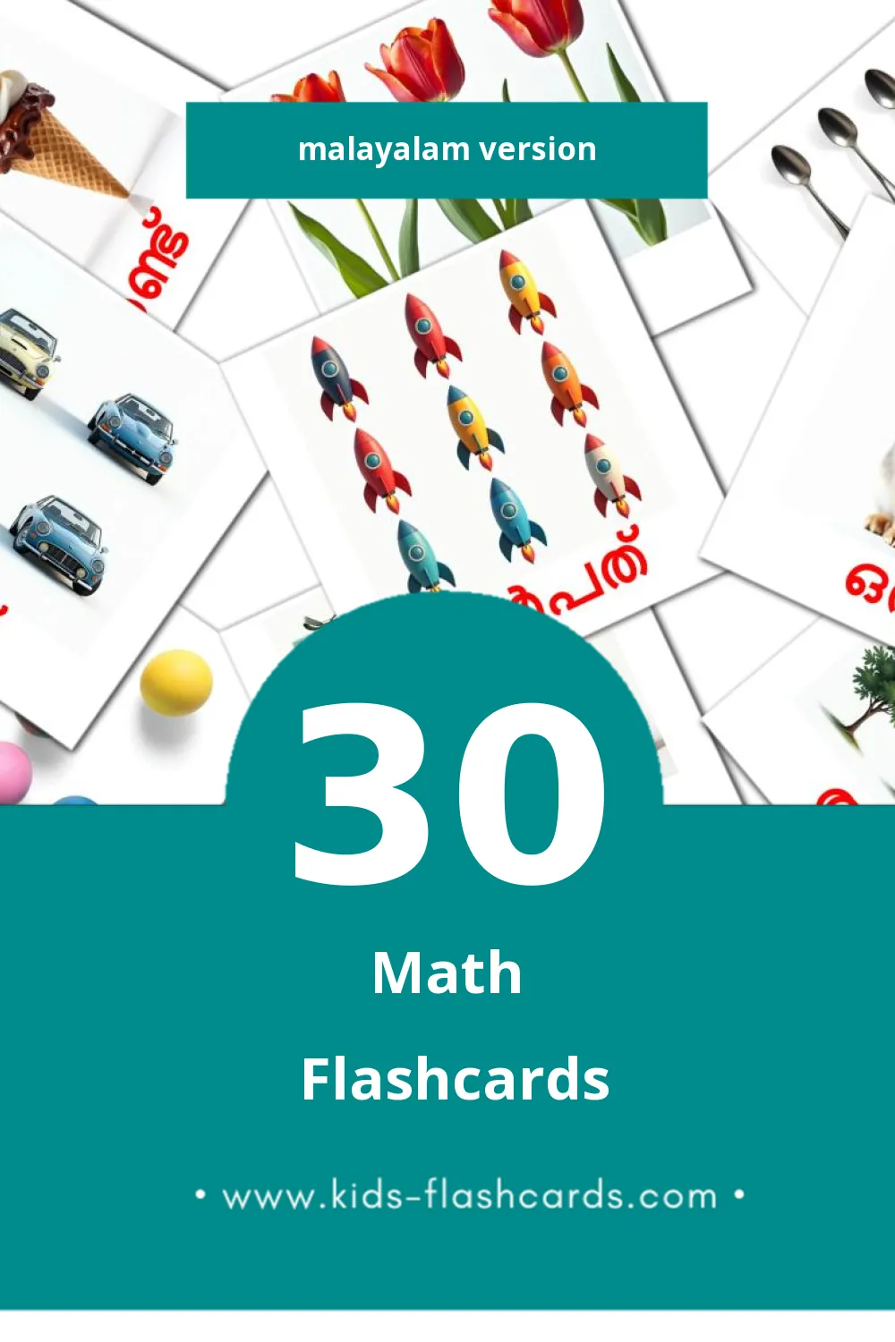 Visual കണക്ക്  Flashcards for Toddlers (30 cards in Malayalam)