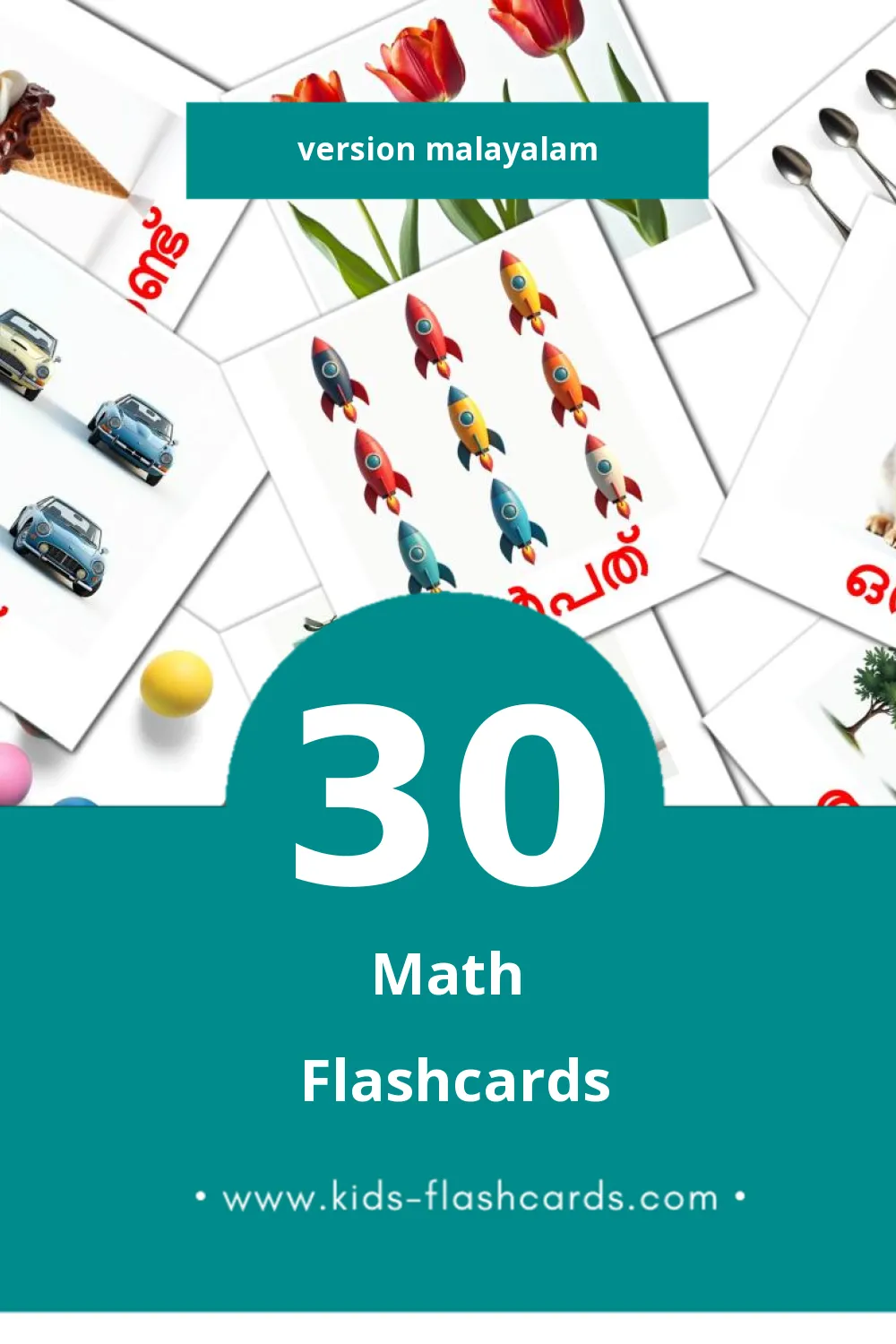 Flashcards Visual കണക്ക്  pour les tout-petits (30 cartes en Malayalam)