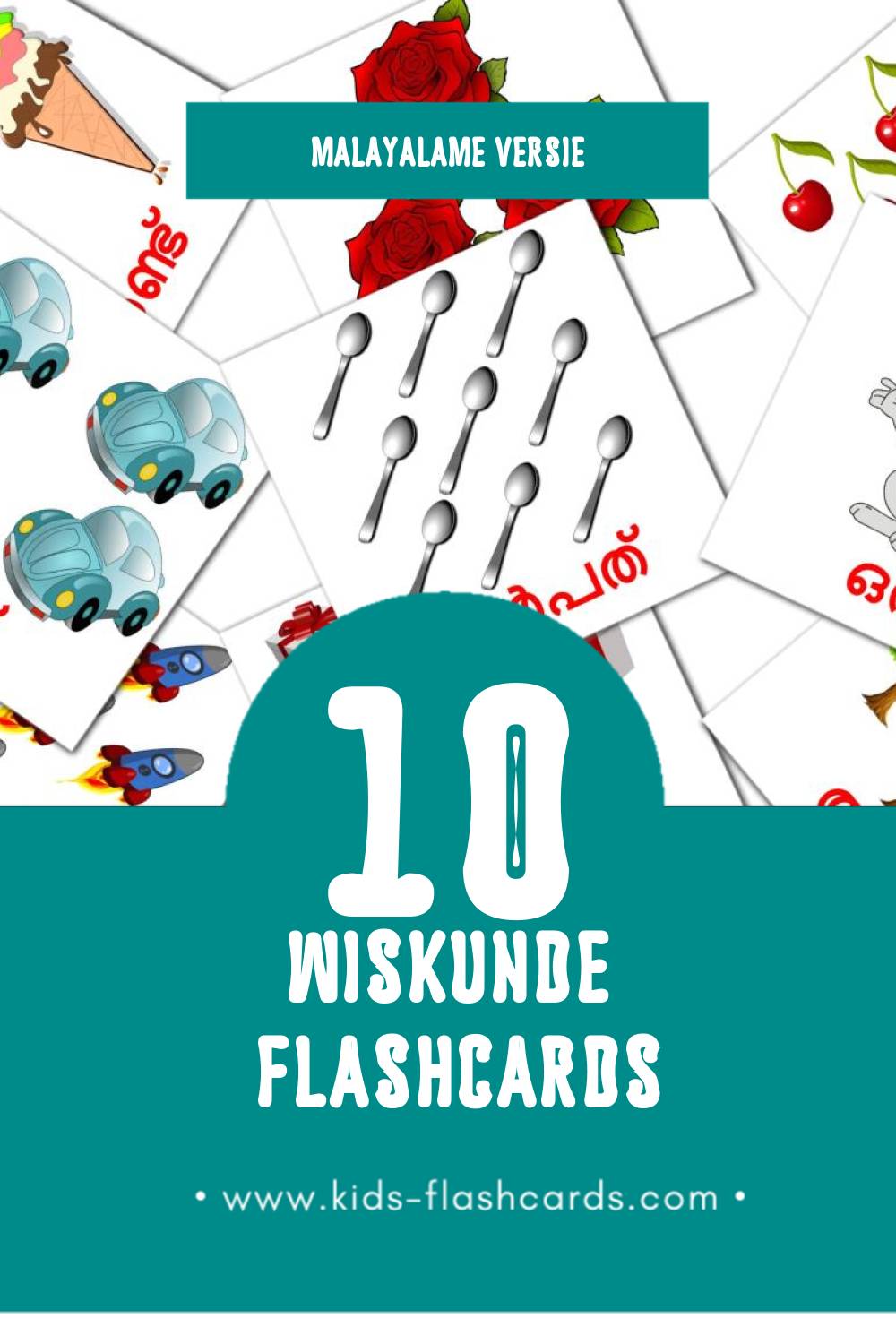Visuele കണക്ക്  Flashcards voor Kleuters (10 kaarten in het Malayalam)