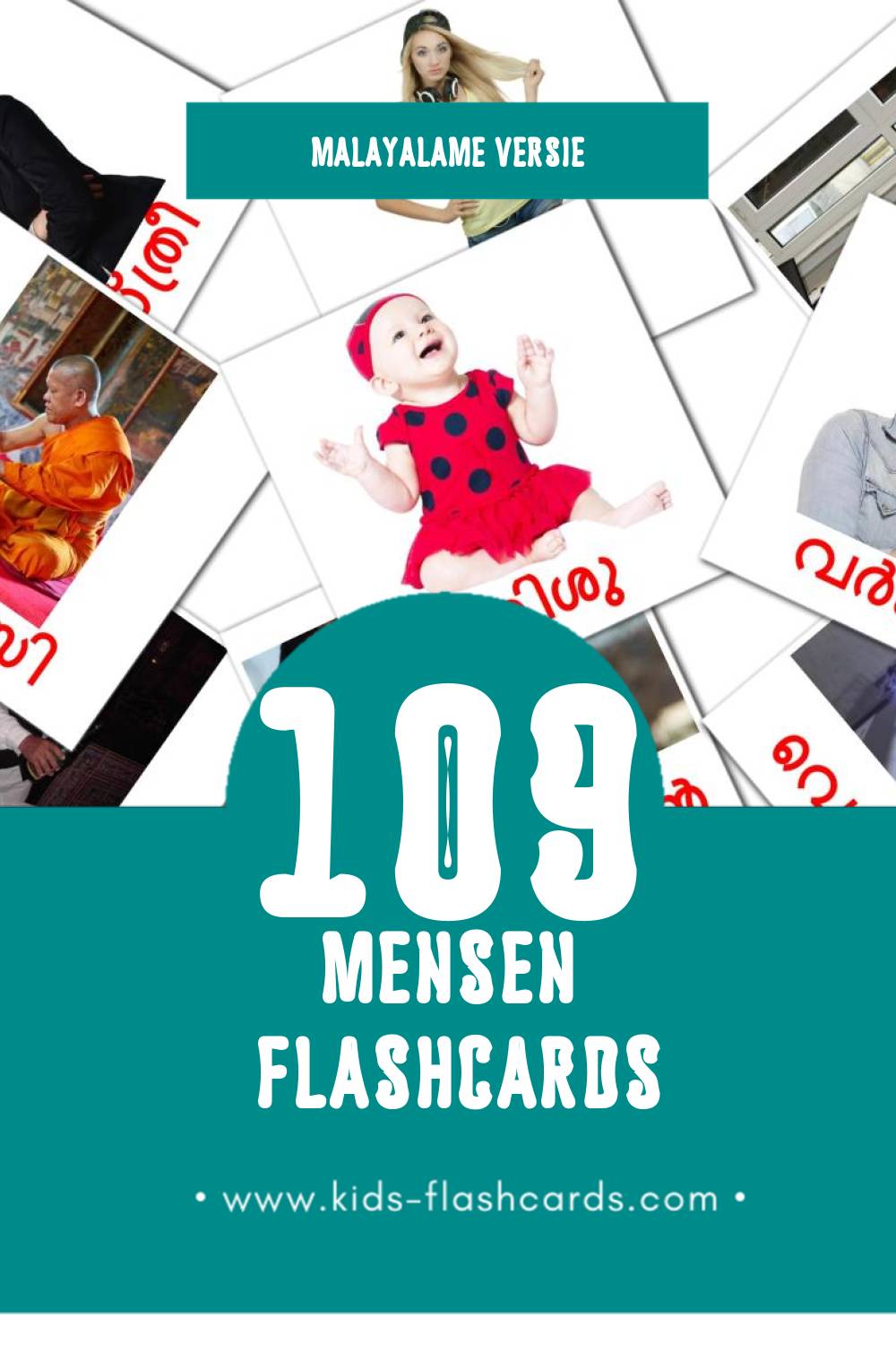 Visuele ആളുകൾ Flashcards voor Kleuters (109 kaarten in het Malayalam)