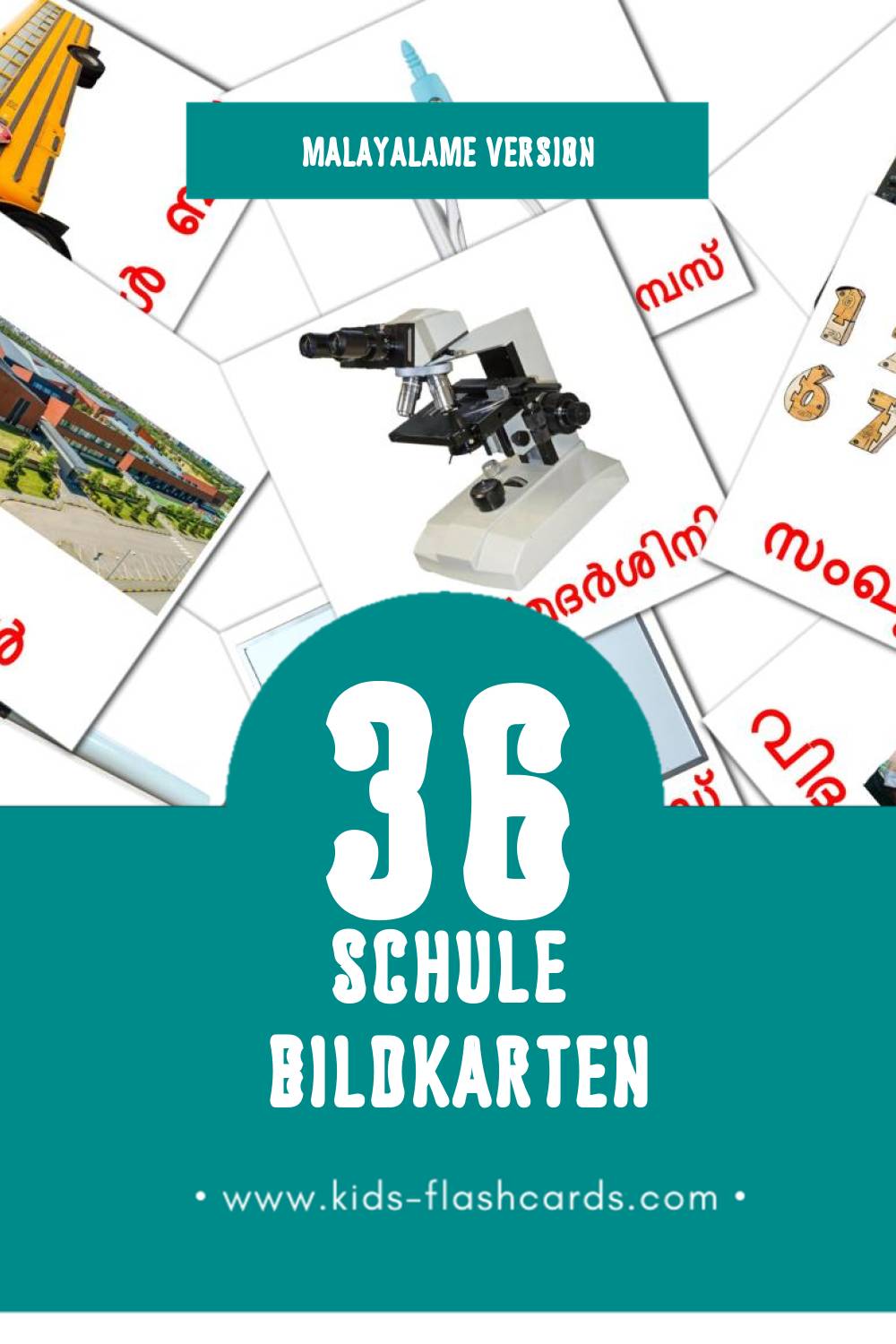 Visual സ്കൂൾ Flashcards für Kleinkinder (36 Karten in Malayalam)
