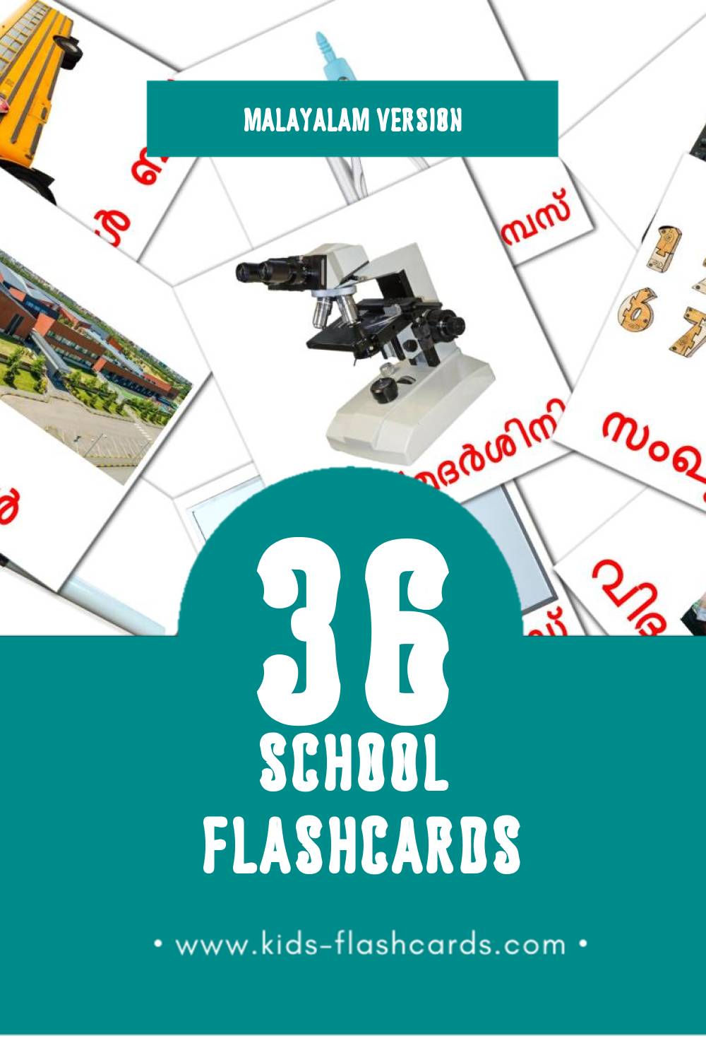 Visual സ്കൂൾ Flashcards for Toddlers (36 cards in Malayalam)