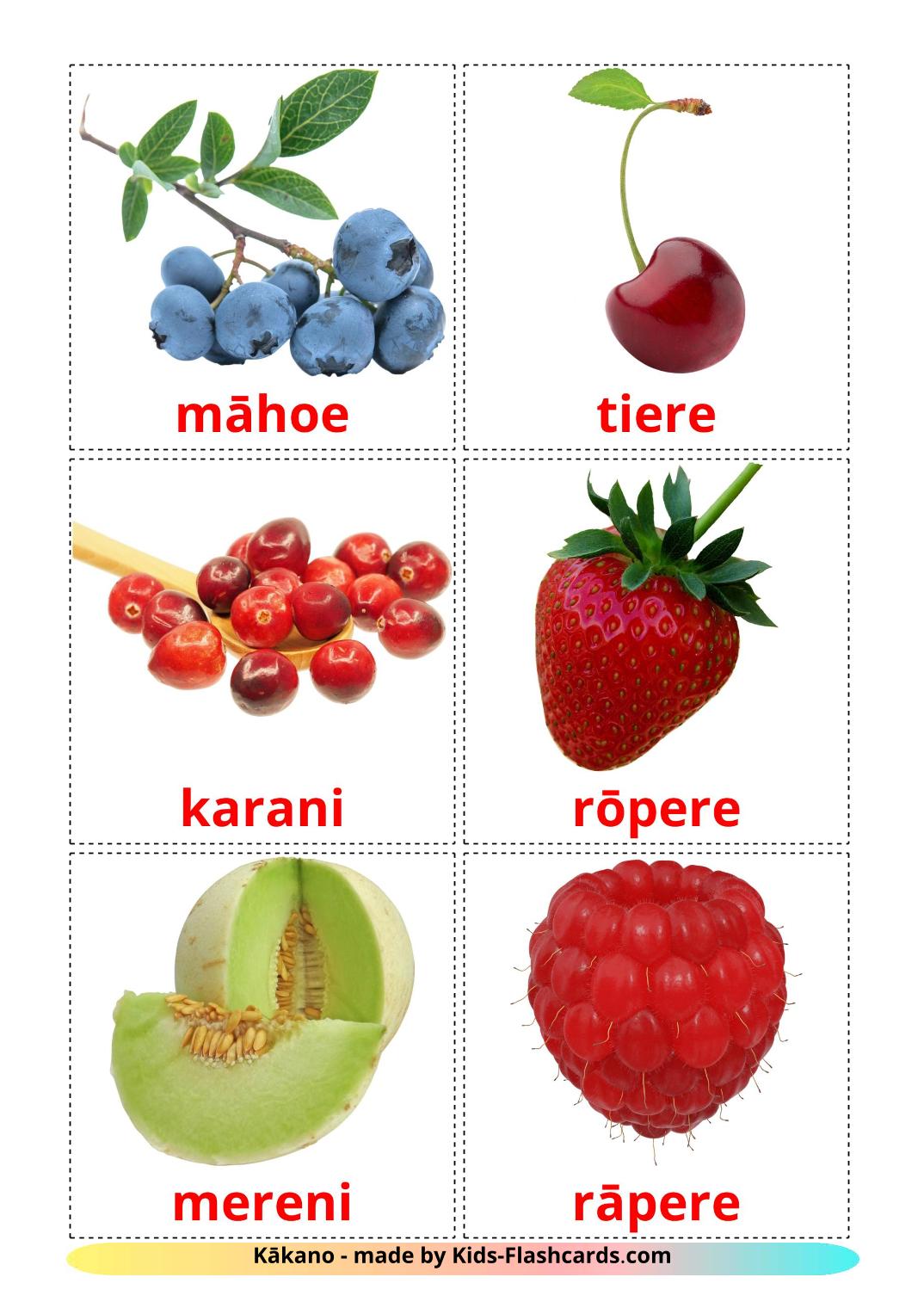 Frutti di bosco - 11 flashcards maori stampabili gratuitamente