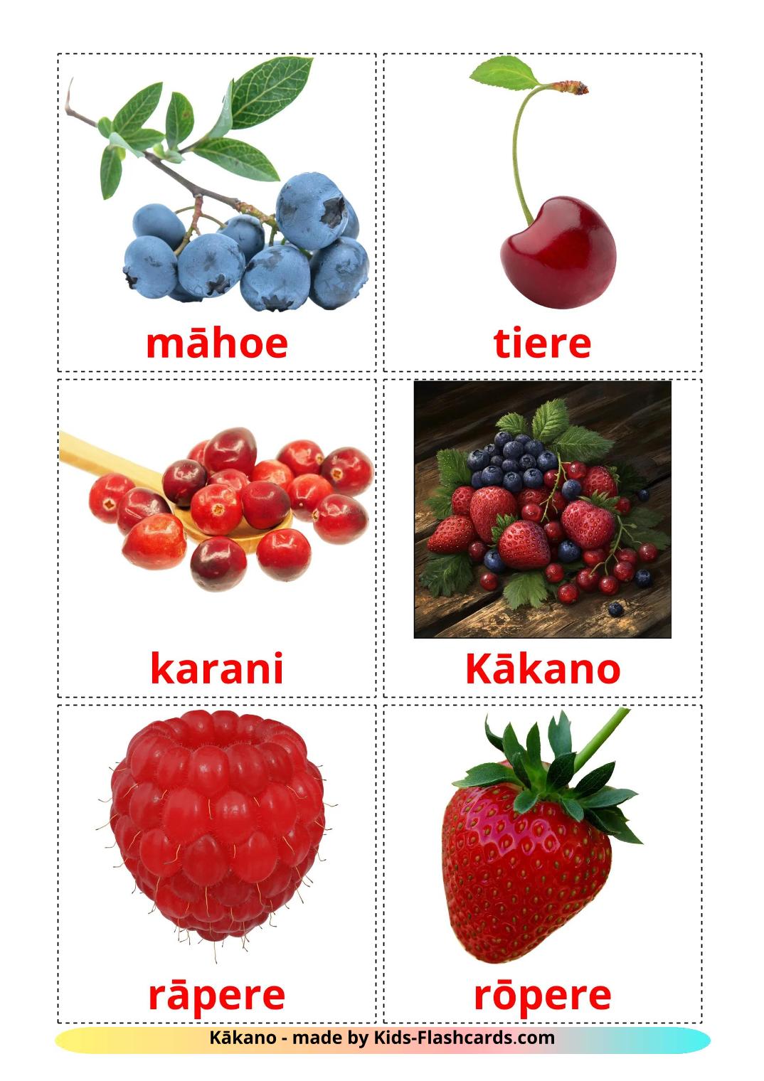 Berries - 12 Free Printable маори Flashcards 