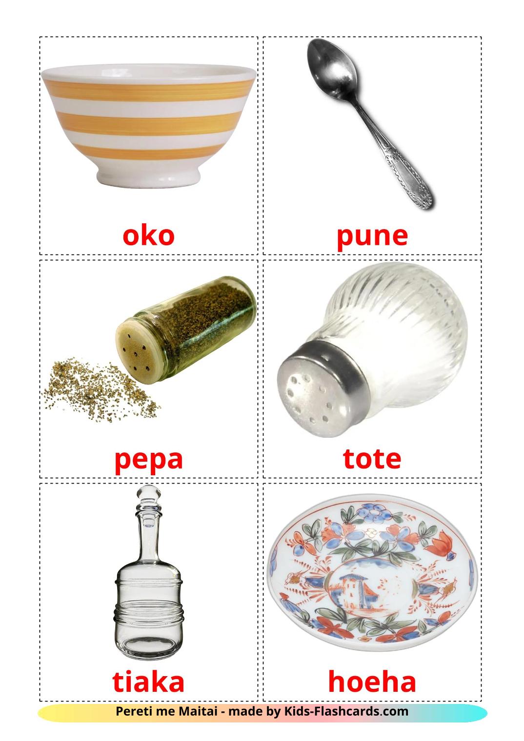 Crockery and cutlery - 26 Free Printable maori Flashcards 