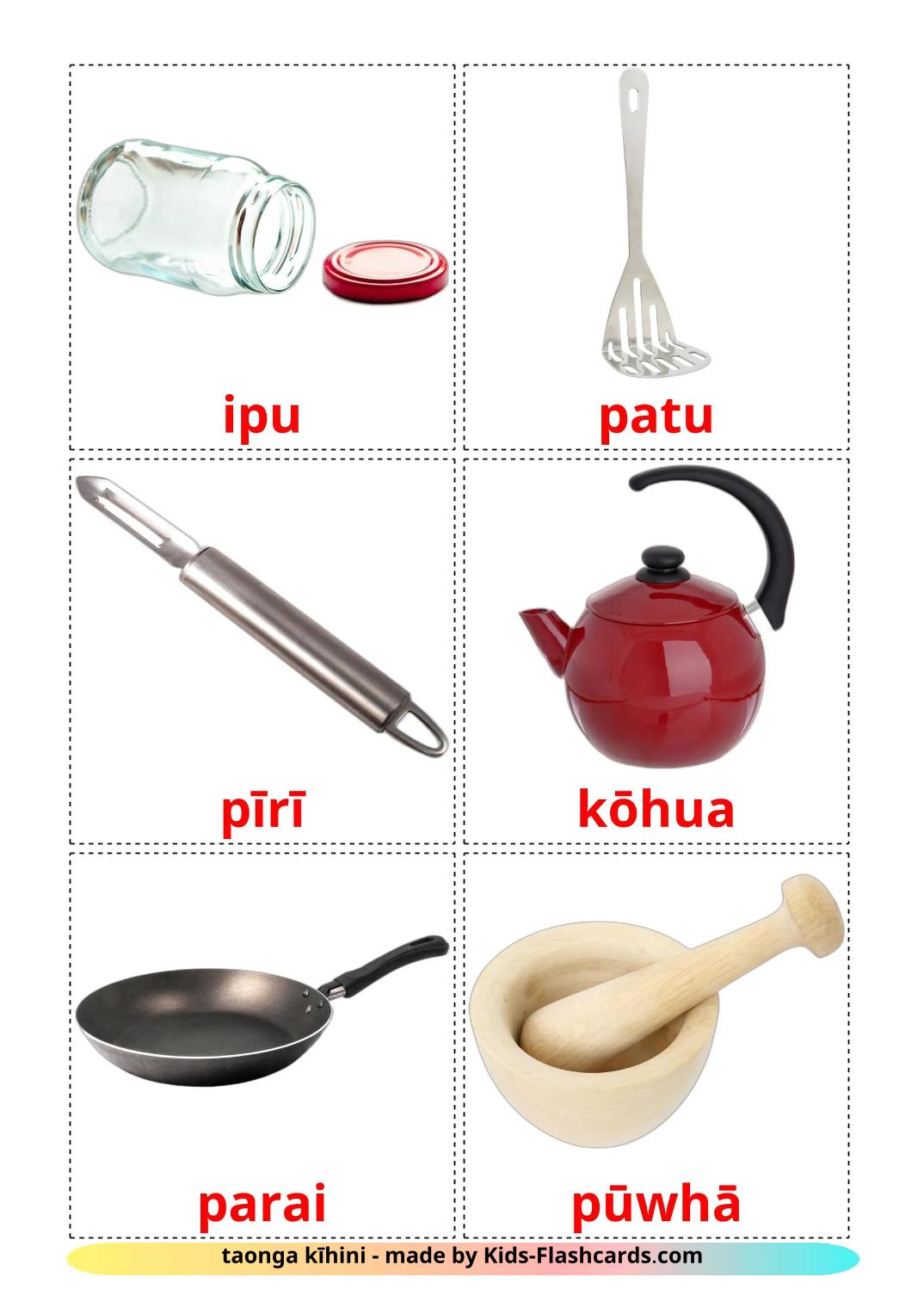 Ustensiles de cuisine - 31 Flashcards maori imprimables gratuitement