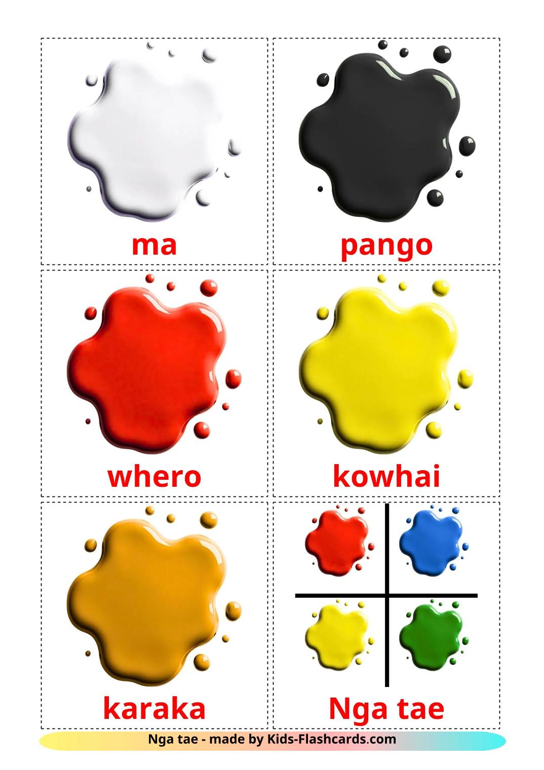 Couleurs - 11 Flashcards maori imprimables gratuitement