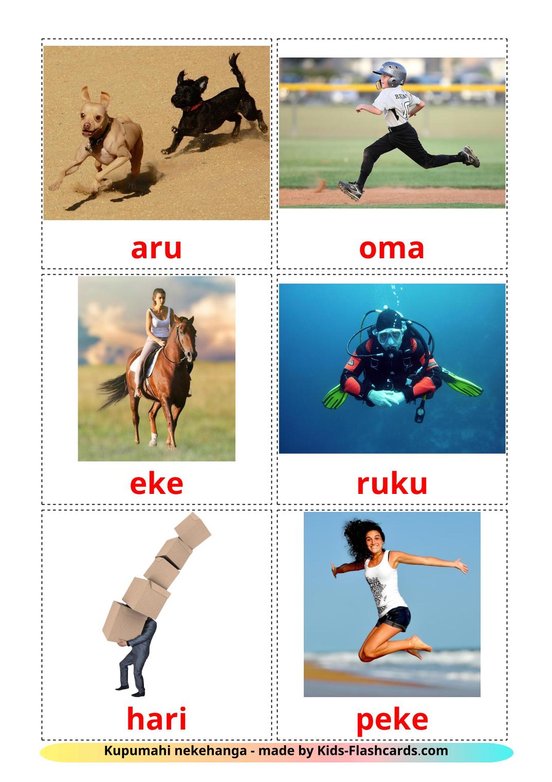 Movement verbs - 19 Free Printable maori Flashcards 