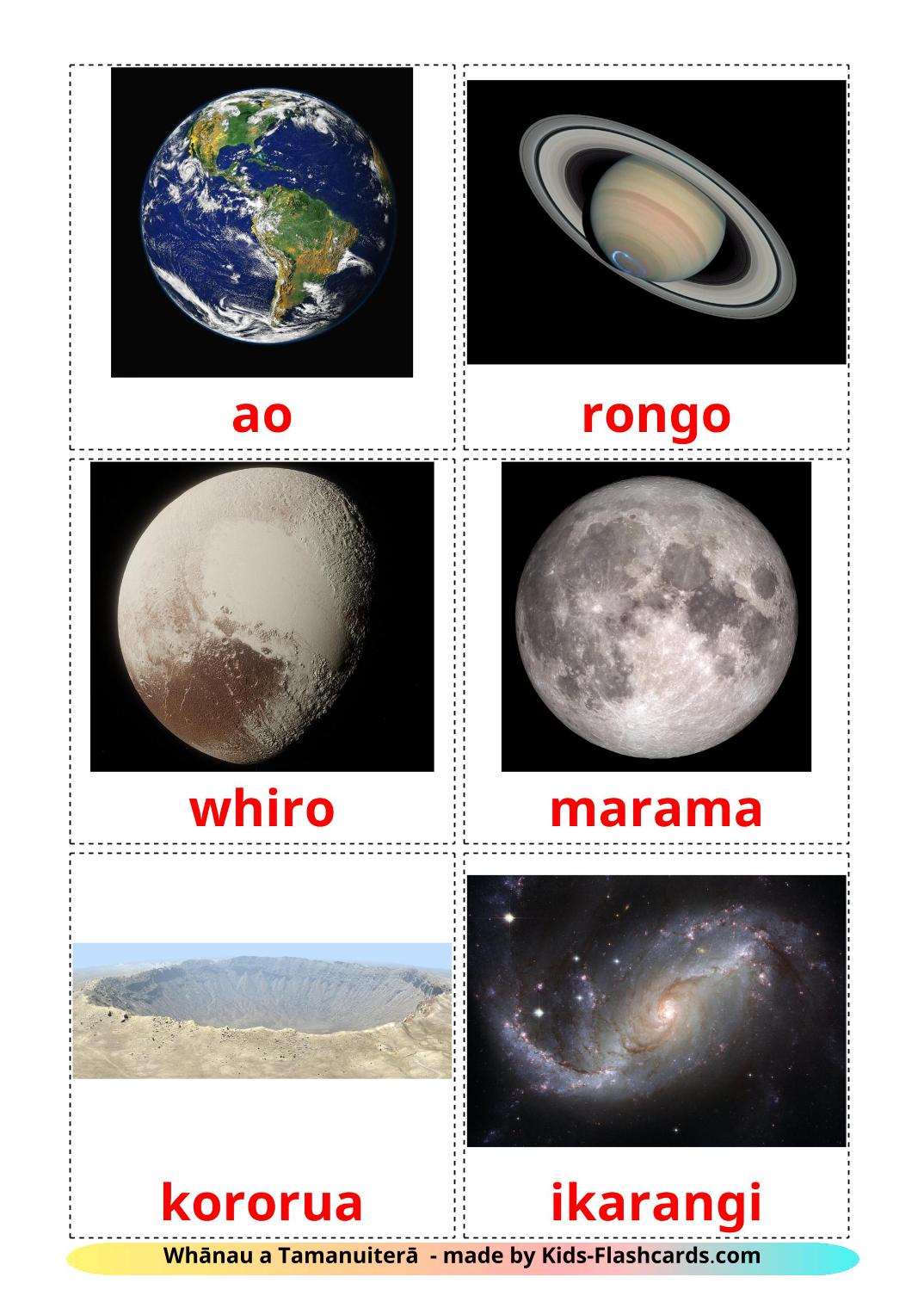 Solar System - 21 Free Printable maori Flashcards 