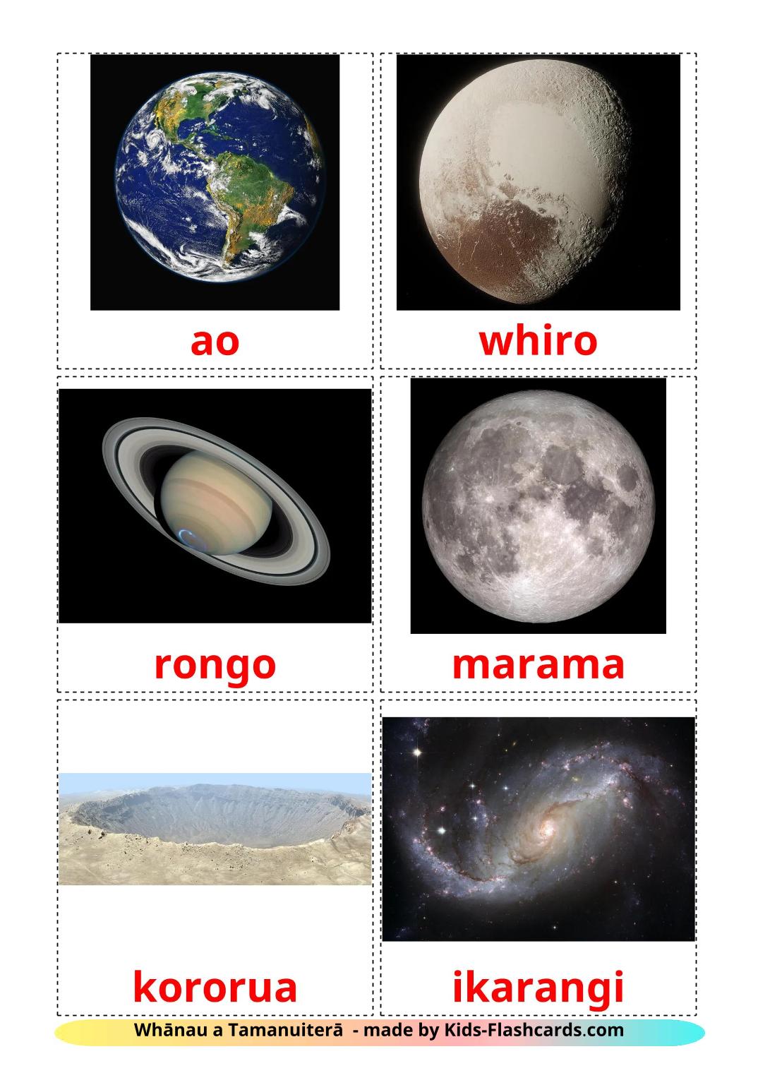 Sistema solare - 21 flashcards maori stampabili gratuitamente