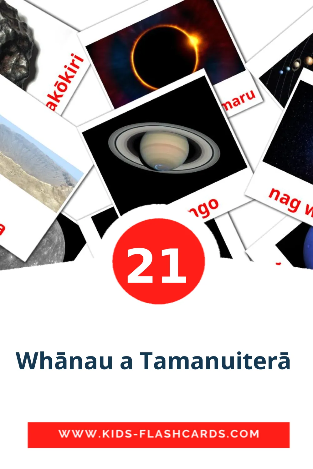 21 carte illustrate di Whānau a Tamanuiterā  per la scuola materna in maori