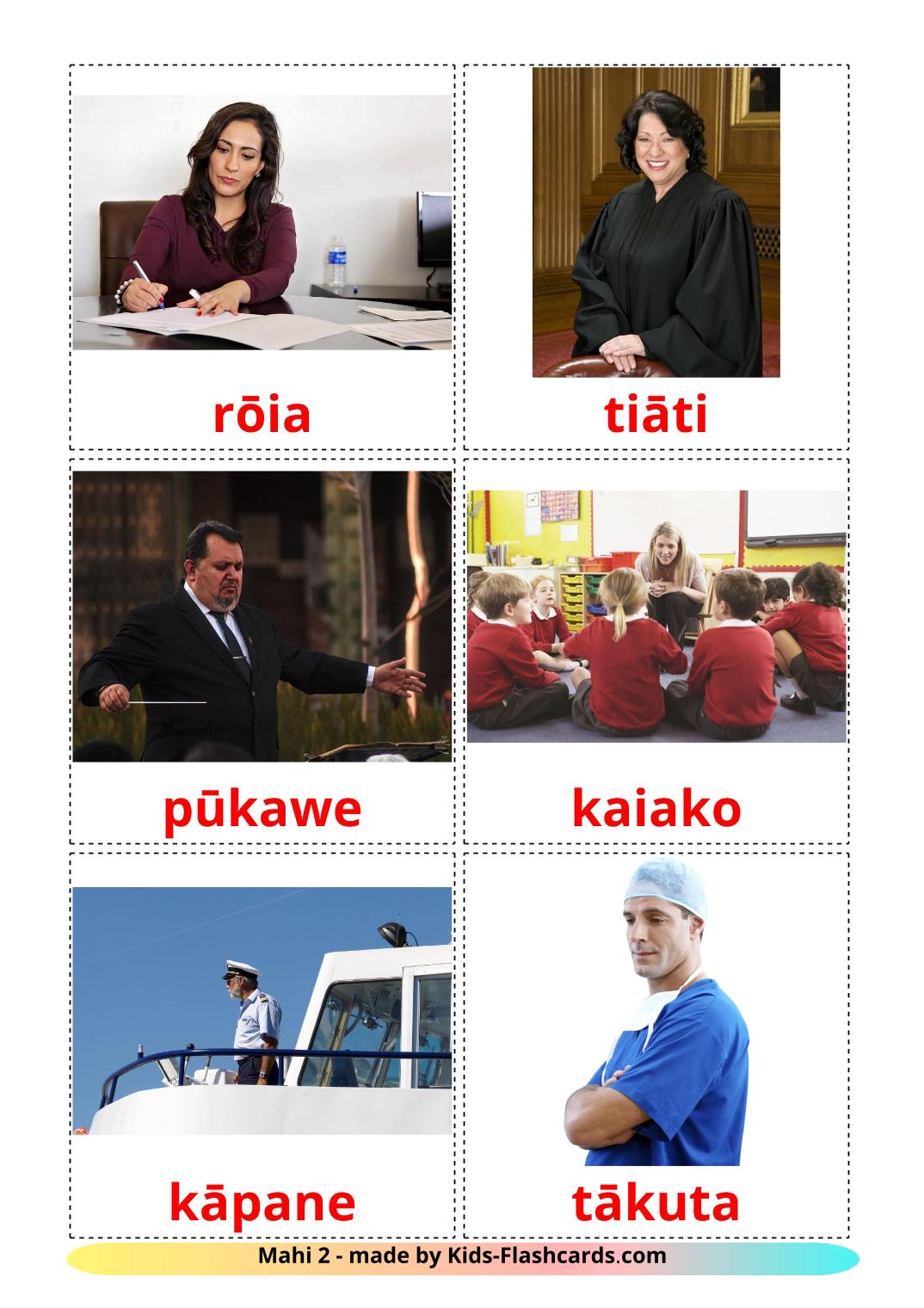 Professions - 36 Free Printable maori Flashcards 