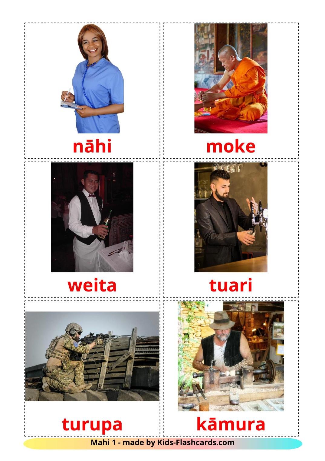 Jobs and Occupations - 48 Free Printable maori Flashcards 