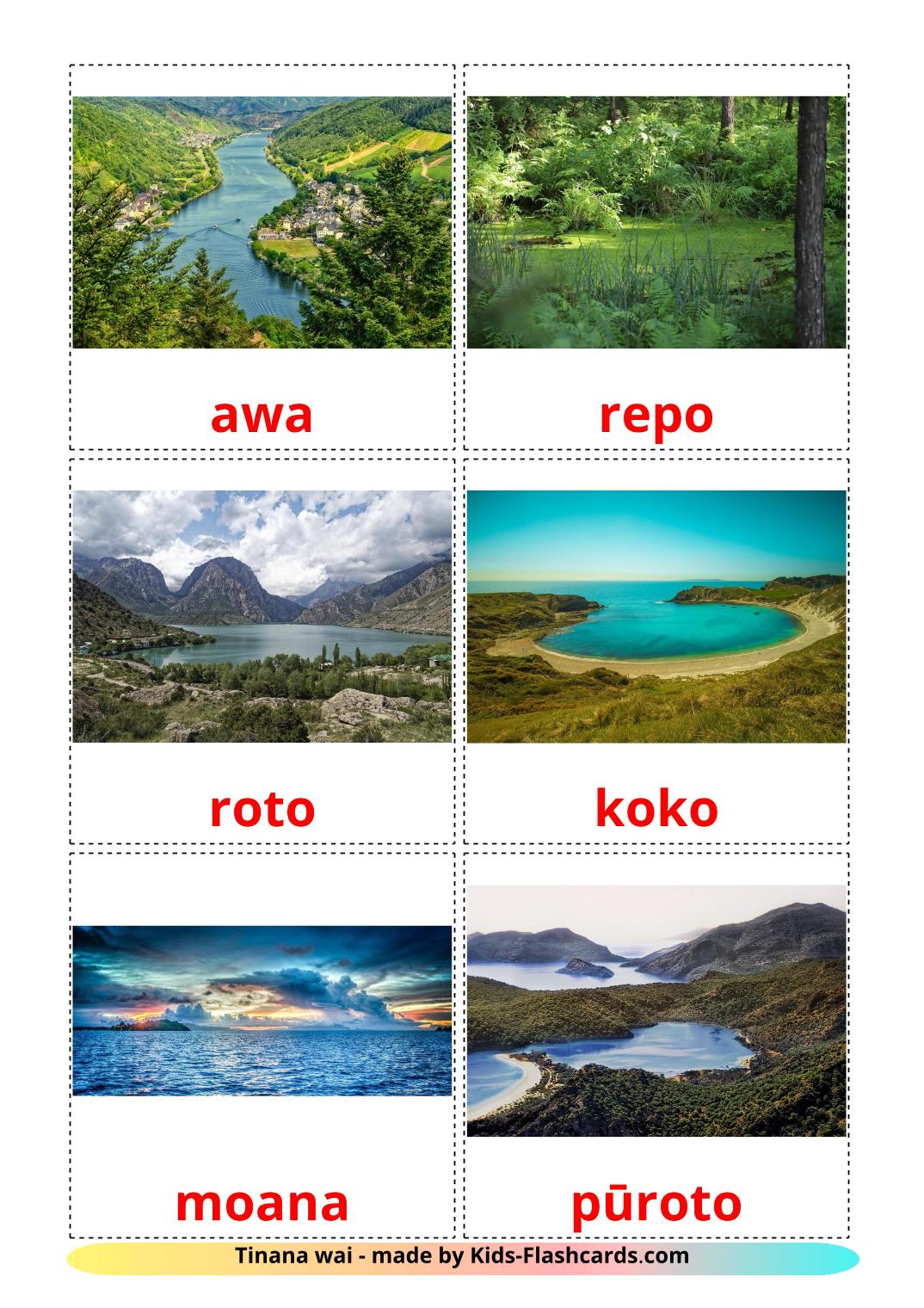 Corpi d'acqua - 30 flashcards maori stampabili gratuitamente