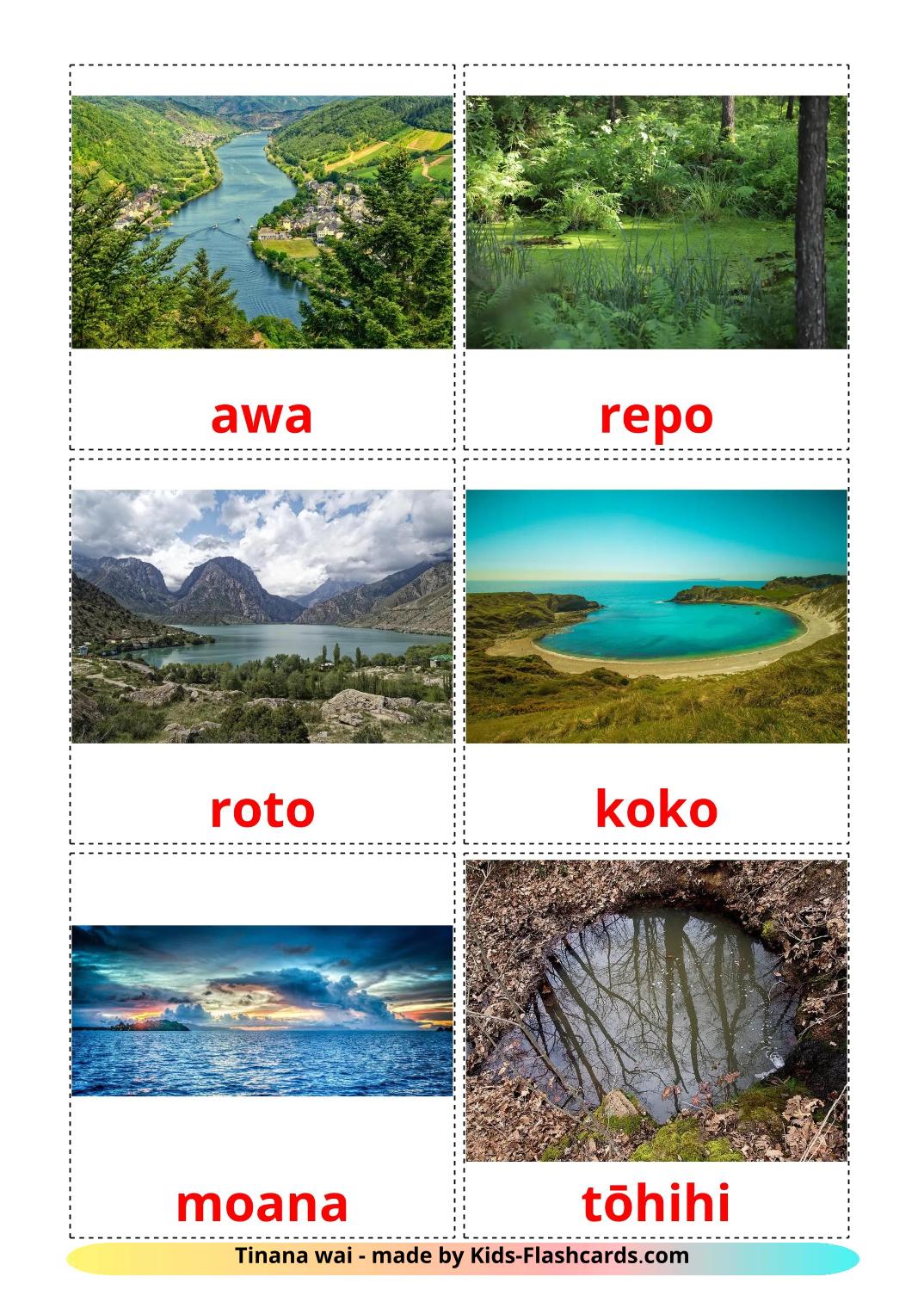 Bodies of Water - 30 Free Printable maori Flashcards 