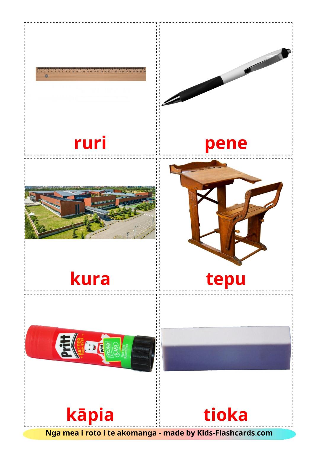 Classroom objects - 36 Free Printable maori Flashcards 