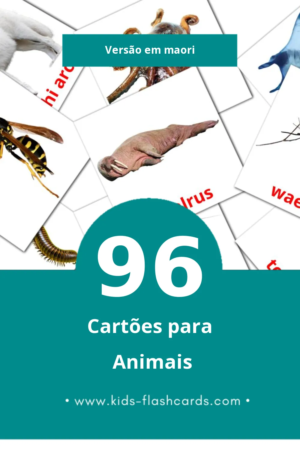 Flashcards de Kararehe Visuais para Toddlers (96 cartões em Maori)