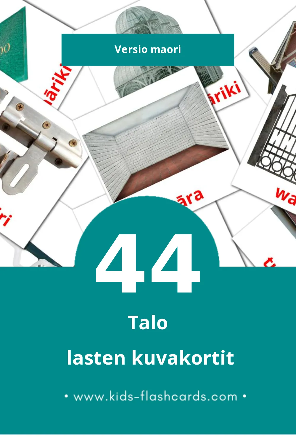 Kāinga lasten kuvakortit pikkulapsille (44 korttia Maoriksi)