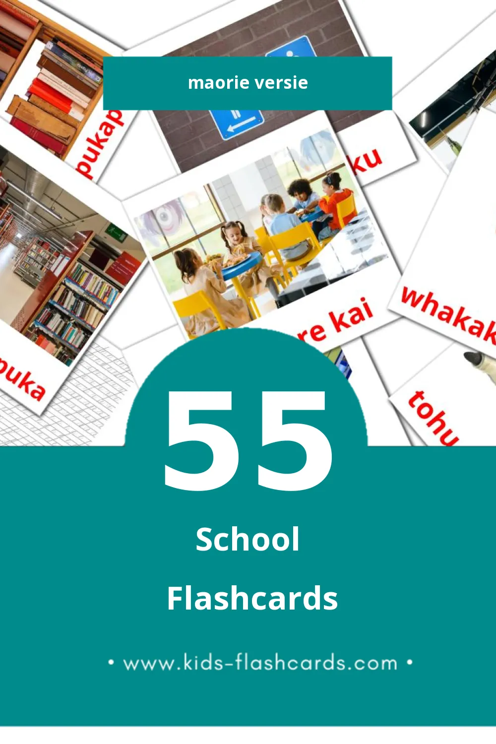 Visuele Skool Flashcards voor Kleuters (55 kaarten in het Maori)