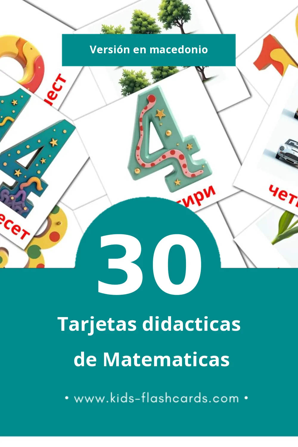 Tarjetas visuales de Математика para niños pequeños (30 tarjetas en Macedonio)