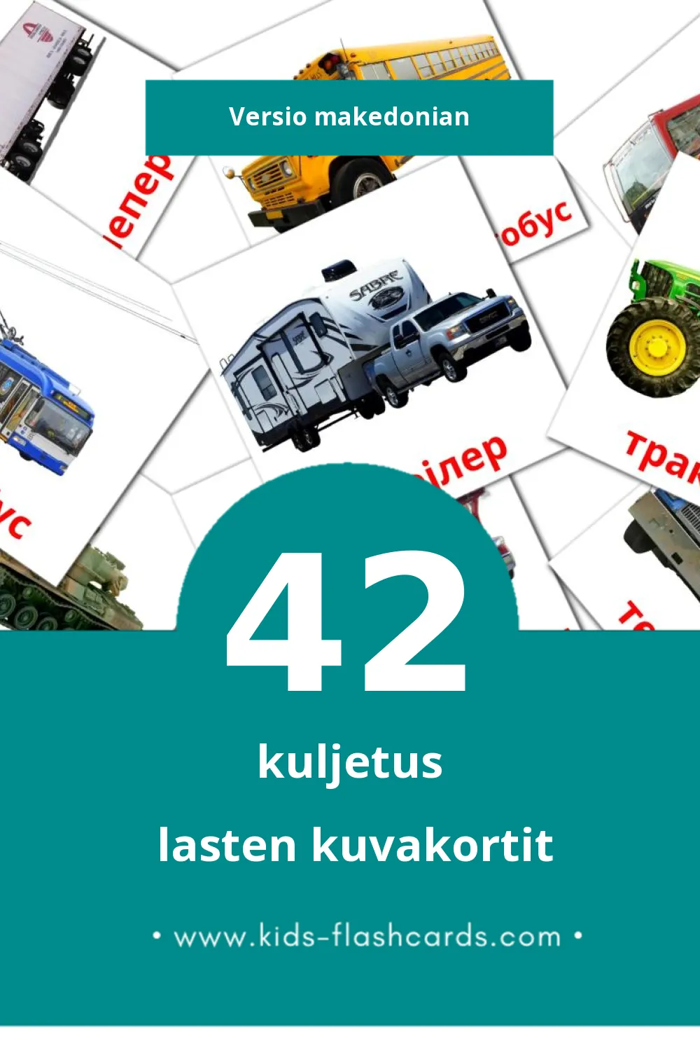 Транспорт lasten kuvakortit pikkulapsille (42 korttia Makedonianksi)