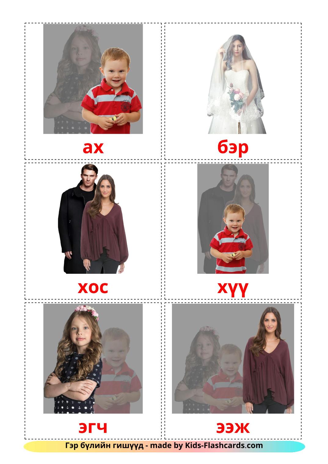 Les Membres de la Famille - 32 Flashcards mongol imprimables gratuitement